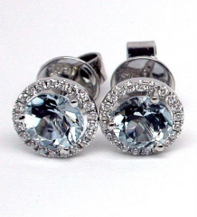 18kt white gold aqua and diamond martini stud earrings.