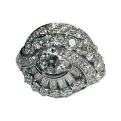 Platinum diamond dress ring with Old European cut diamond 0.70ct+/- J VVS2-VS1  and 43=2.00cts +/-