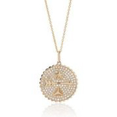 14kt yellow gold pave diamond symbol circle pendant with chain