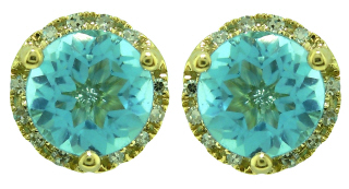 14kt yellow gold blue topaz and diamond halo martini earrings