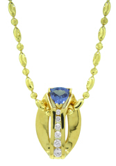 14kt yellow gold tanzanite and diamond pendant with bead chain