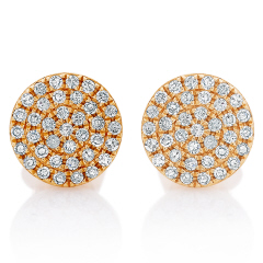 14kt yellow gold pave diamond disc earrings.