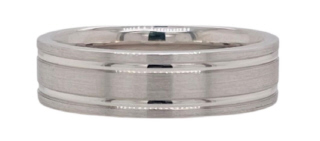 Gents 14kt white gold 6mm wide comfort fit wedding band with satin finish.