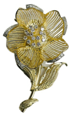 14kt yellow gold diamond flower pin with articulating petals