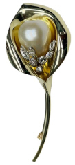 14kt yellow gold pearl & diamond flower pin
