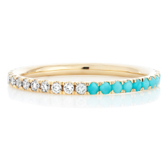 14kt yellow gold turquoise and diamond eternity band.