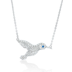 18kt white gold diamond hummingbird pendant with chain.