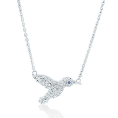 18kt white gold diamond hummingbird pendant with chain.