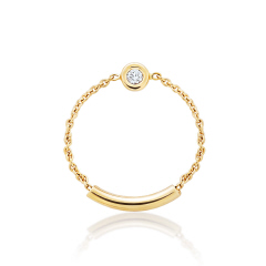 14kt yellow gold bezel diamond chain ring.