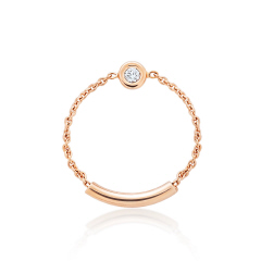 14kt rose gold bezel diamond chain ring.