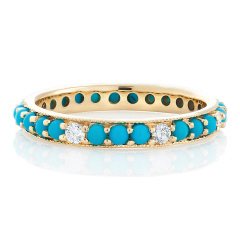 14kt yellow gold turquoise and diamond eternity band