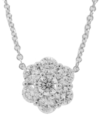 18kt white gold diamond flower pendant with chain.