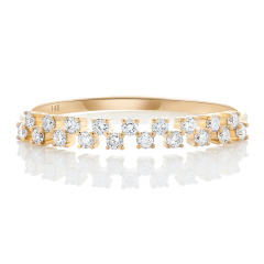14kt yellow gold staggered diamond band.