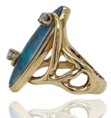 14kt yellow gold opal triplet and diamond ring