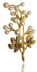 14kt yellow gold pearl and sapphire branch pin
