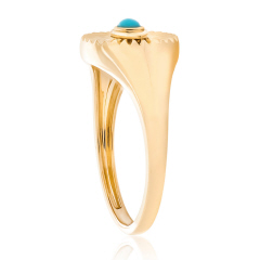 14kt Yellow gold cab turquoise evil eye ring