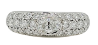 Platinum bezel set oval and pave set diamond ring