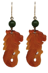 14kt yellow gold orange carved carnelian and jade earrings