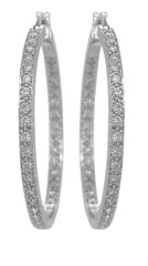 14kt white gold inside/outside diamond hoop earrings.