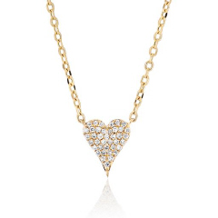 14kt yellow gold itty bitty pave diamond heart pendant with chain.