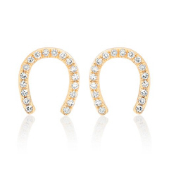 14kt yellow gold diamond horseshoe earrings.