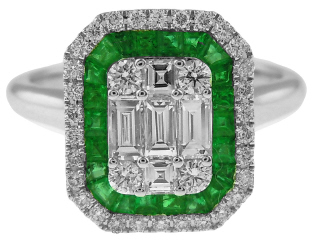 18kt white gold emerald and diamond ring