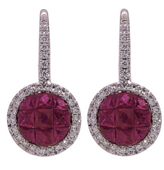 18kt white gold ruby and diamond hanging earrings