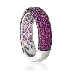 18kt white gold 5-row pave ruby band.