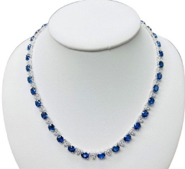 18kt white gold oval sapphire and round diamond necklace