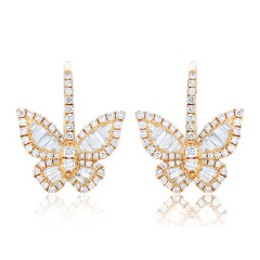 18kt yellow gold hanging mini diamond butterfly earrings.