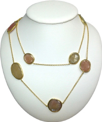 18kt Yellow gold 33" bezel set multi-color sapphire necklace