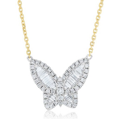 18kt two tone extra large diamond butterfly pendant with chain.