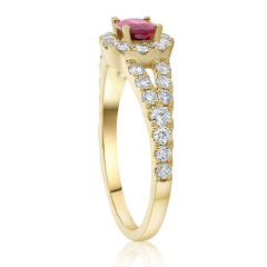 14kt yellow gold oval ruby and diamond ring.