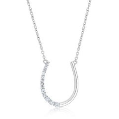 14kt white gold medium 1/2 way diamond horse shoe pendant with chain.