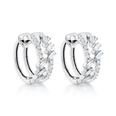 18kt white gold round and baguette diamond  earrings