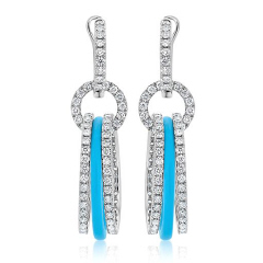 18kt white gold hanging turquoise and diamond earrings.