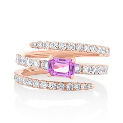 18kt rose gold pink sapphire and diamond coil ring.