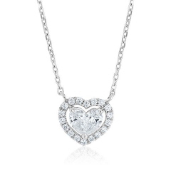 18kt white gold illusion heart style halo pendant with chain.