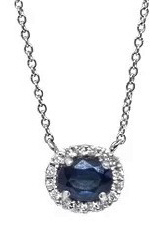 18kt white gold sapphire and diamond halo pendant with chain