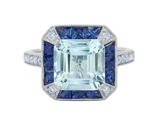 18kt white gold aquamarine, sapphire and diamond ring