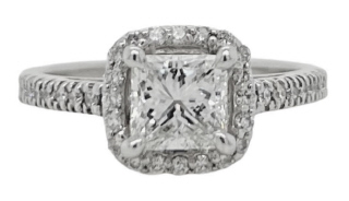 14kt white gold princess cut diamond halo engagement ring