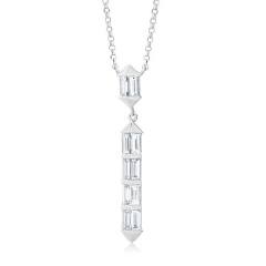 14kt white gold baguette diamond pendant with chain