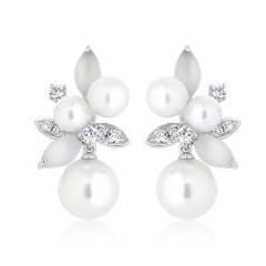 14kt white gold pearl, white topaz and pearl earrings