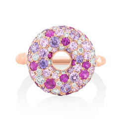 14kt rose gold rainbow sapphire and diamond donut ring