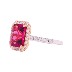 18kt white gold pink tourmaline diamond halo ring