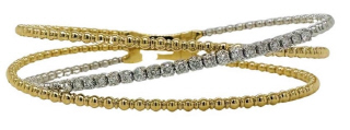 14kt two tone 3-row flex bangle bracelet with diamonds.
