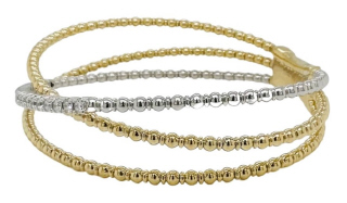 14kt two tone 3-row flex bangle bracelet with diamonds.
