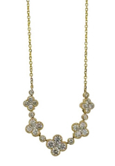14kt yellow gold diamond clover style necklace.