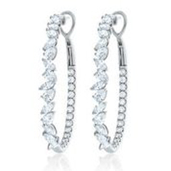 18kt white gold pearshape, marquise and round diamond hoop earrings