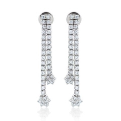 18kt white gold double strand hanging diamond earrings.